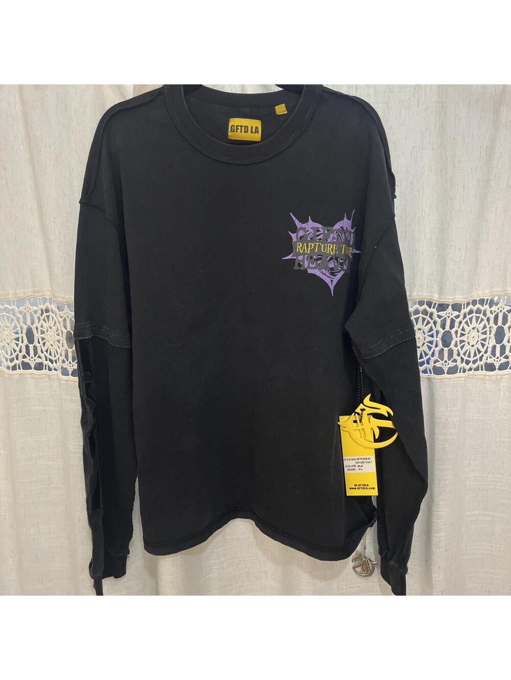 GFTD LA Rapture Tour Graphic Print T-Shirt Black Crew Neck Long Sleeve Size M